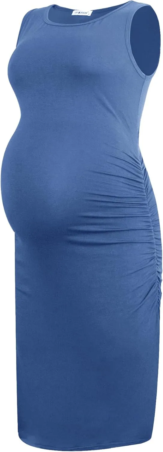 Smallshow Women's Sleeveless Maternity Dress Ruched Pregnancy Clothes