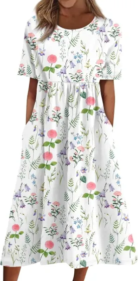 Summer Dresses for Women 2025 Casual Short Sleeve Scoop Neck Print Swing Beach Boho Tshirt Dress with Pockets Summer Dresses for Women 2025 Casual Short Sleeve Scoop Neck Print Swing Beach Boho Tshirt Dress with Pockets