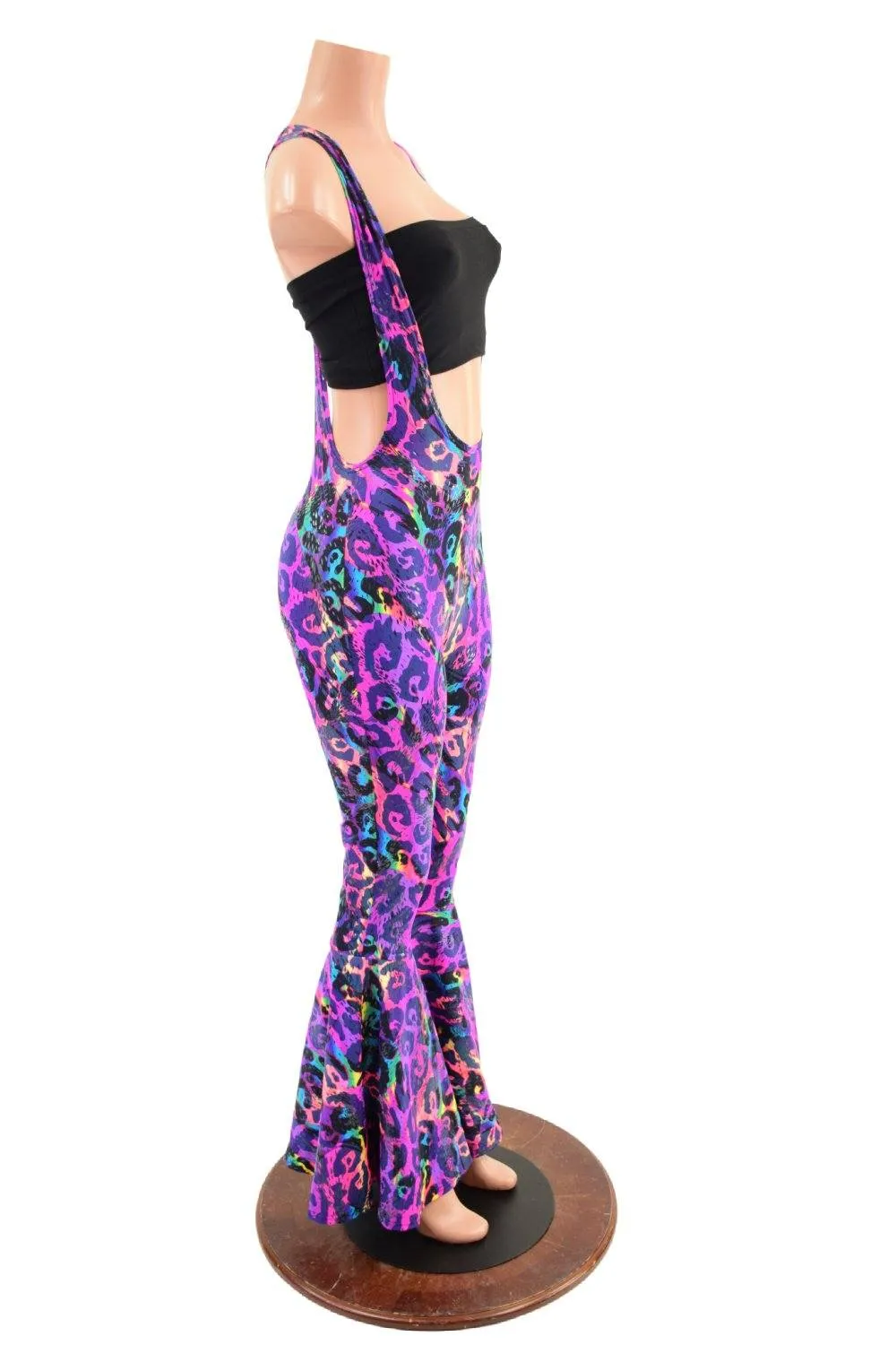 Suspender Bell Bottoms in Rainbow Leopard