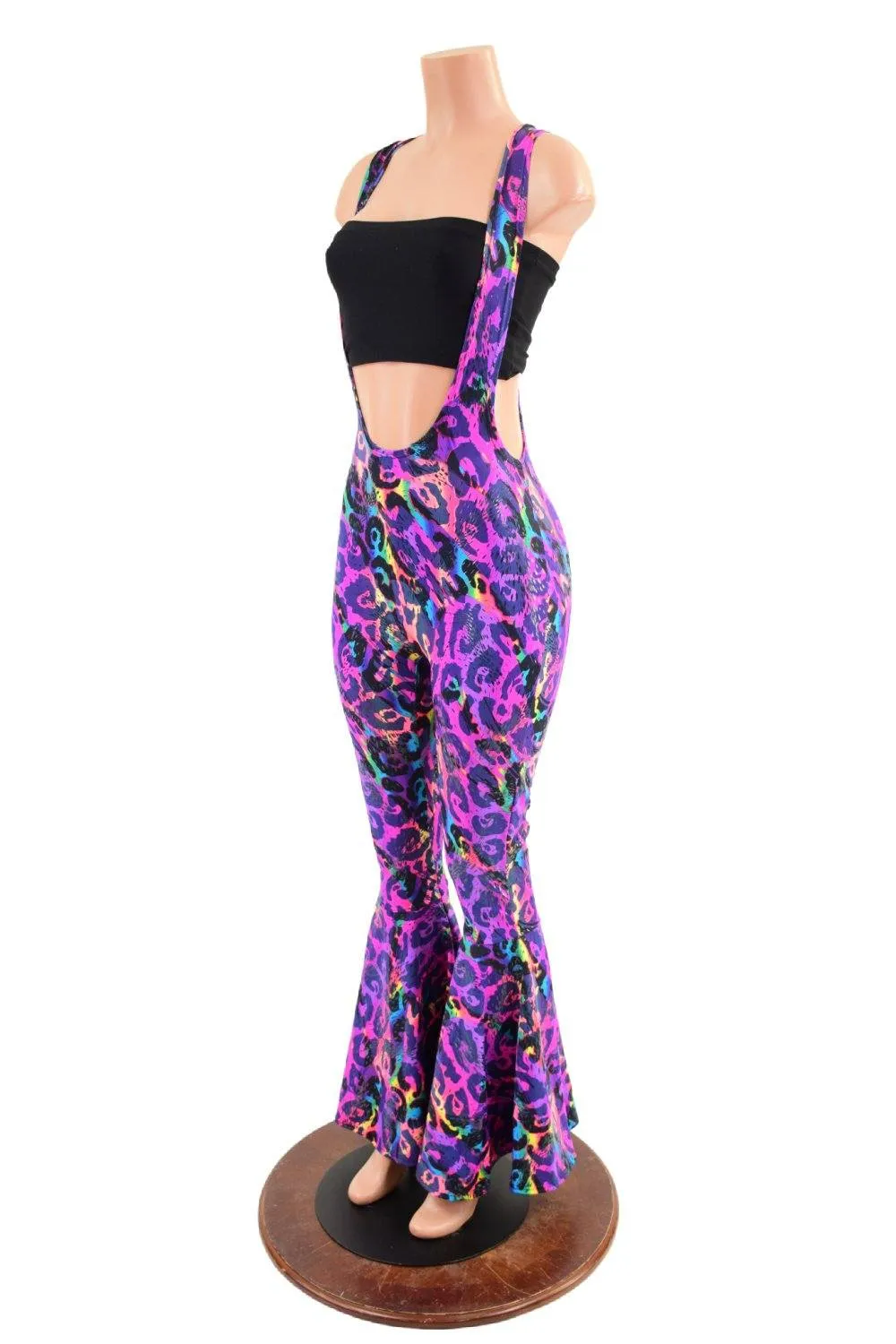 Suspender Bell Bottoms in Rainbow Leopard