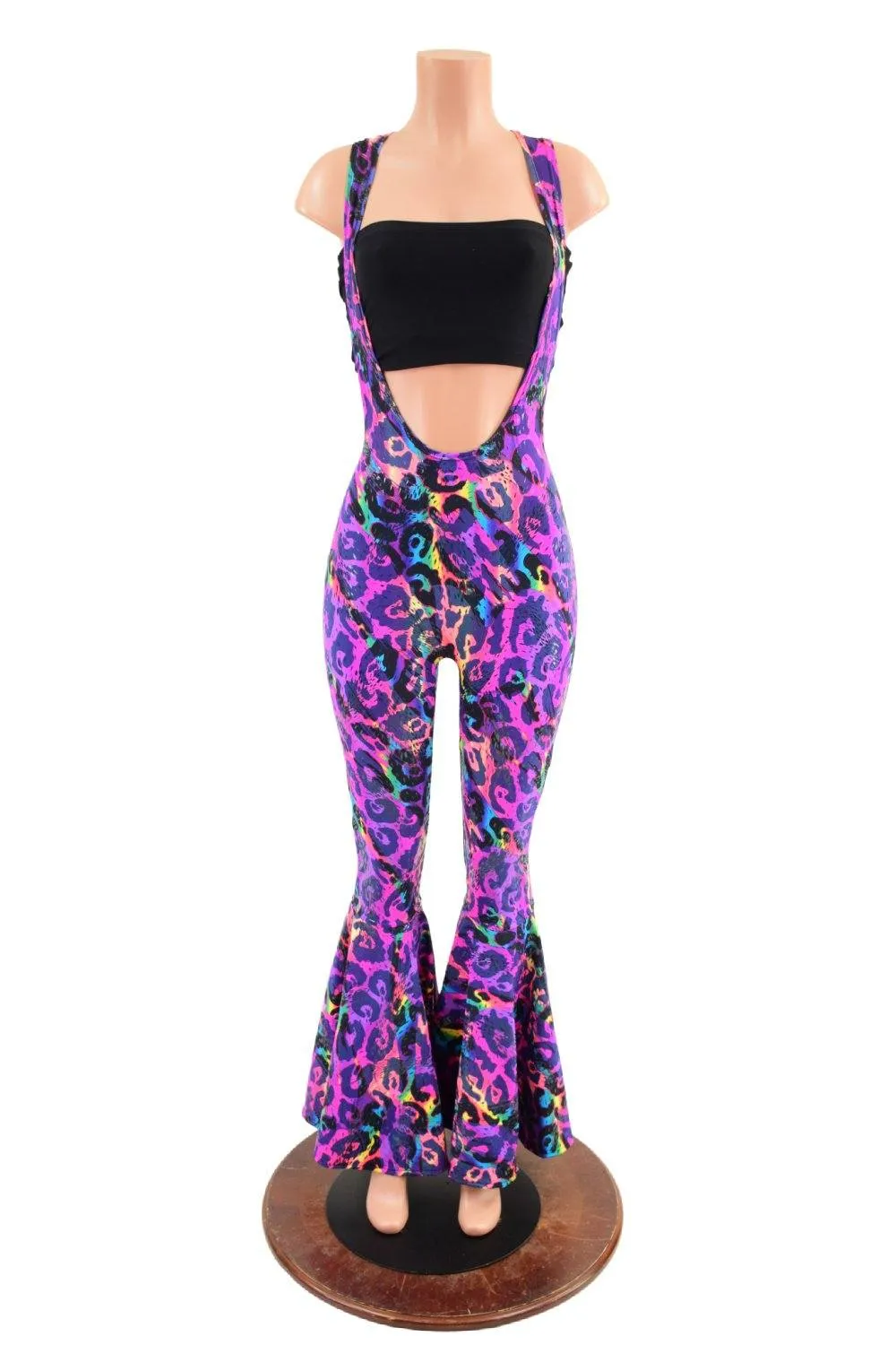 Suspender Bell Bottoms in Rainbow Leopard