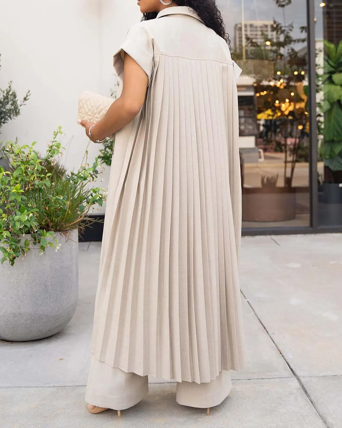 Tbahhir Women's Casual Jacket Outfits 2 Piece Pants Sets Pleated Long Cardigan Wide Leg Baggy Trousers Business Suit