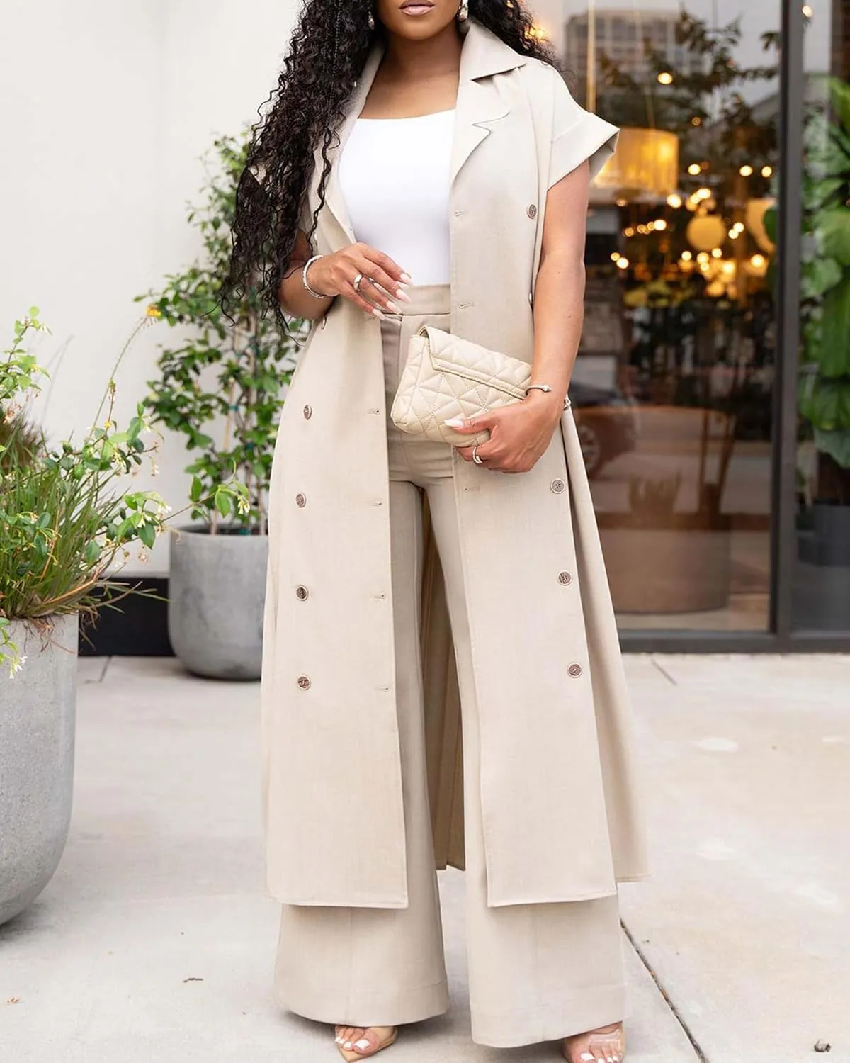 Tbahhir Women's Casual Jacket Outfits 2 Piece Pants Sets Pleated Long Cardigan Wide Leg Baggy Trousers Business Suit