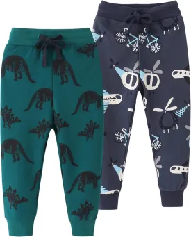 TLAENSON Toddler Boys Pants Drawstring Elastic Sweatpants Cotton Active Joggers for Kids Cartoon Print 1-Pack / 2-Pack