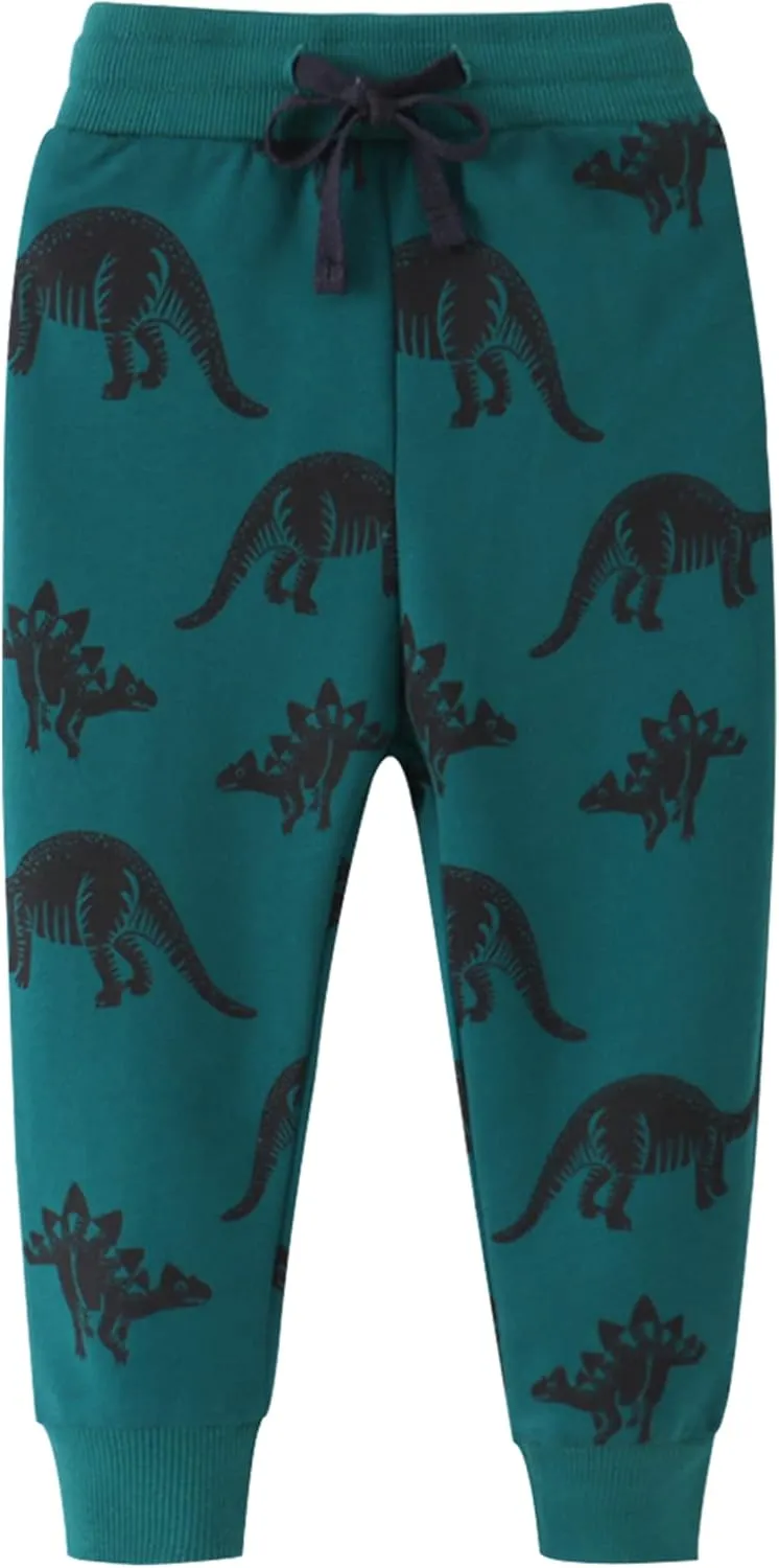 TLAENSON Toddler Boys Pants Drawstring Elastic Sweatpants Cotton Active Joggers for Kids Cartoon Print 1-Pack / 2-Pack