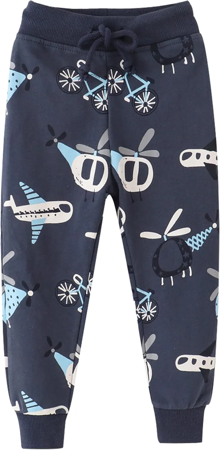 TLAENSON Toddler Boys Pants Drawstring Elastic Sweatpants Cotton Active Joggers for Kids Cartoon Print 1-Pack / 2-Pack