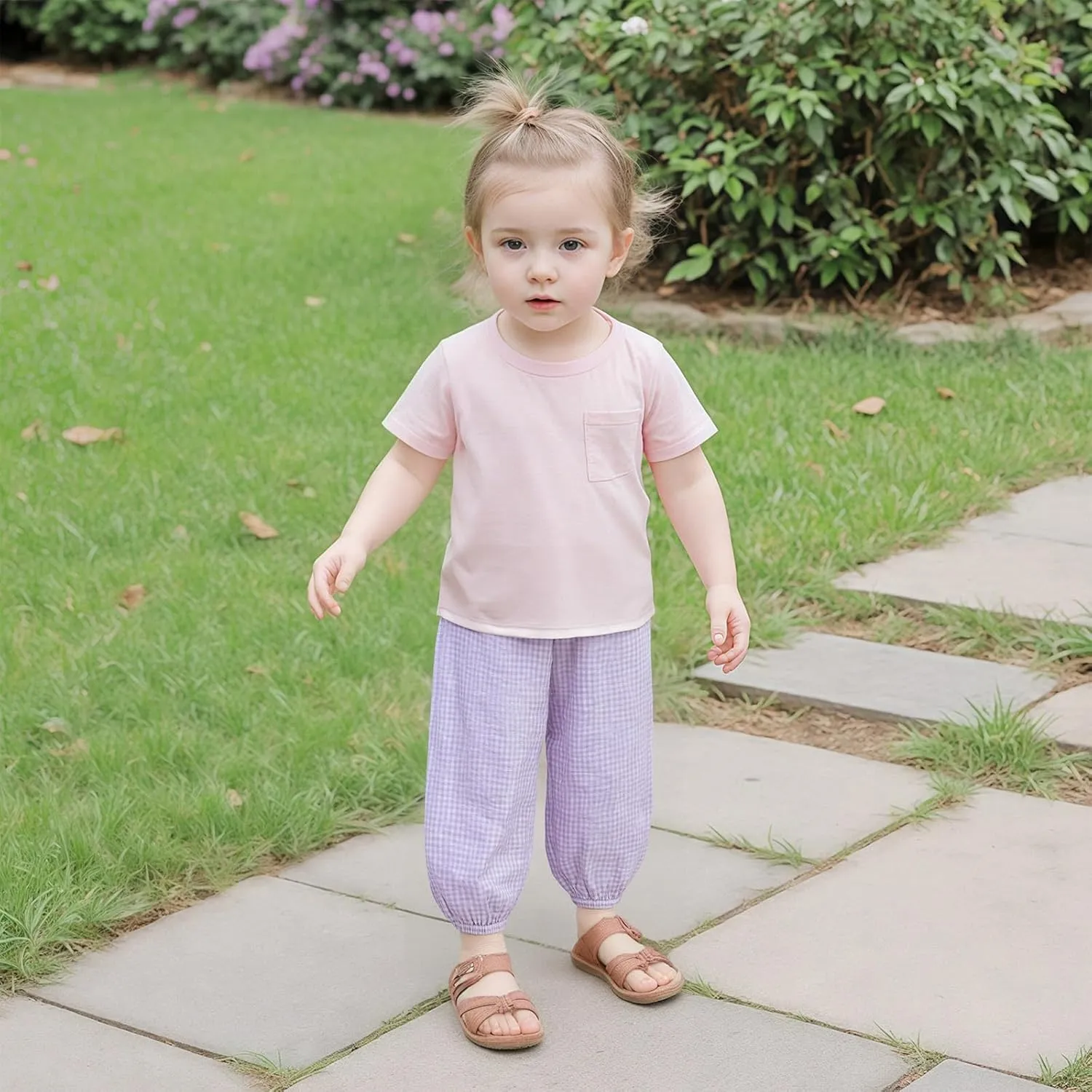 Toddler Baby Girl Boy Cotton Linen Pants Plaid Elastic Jogger Gingham Lantern Long Pants Summer Fall Harem Pants