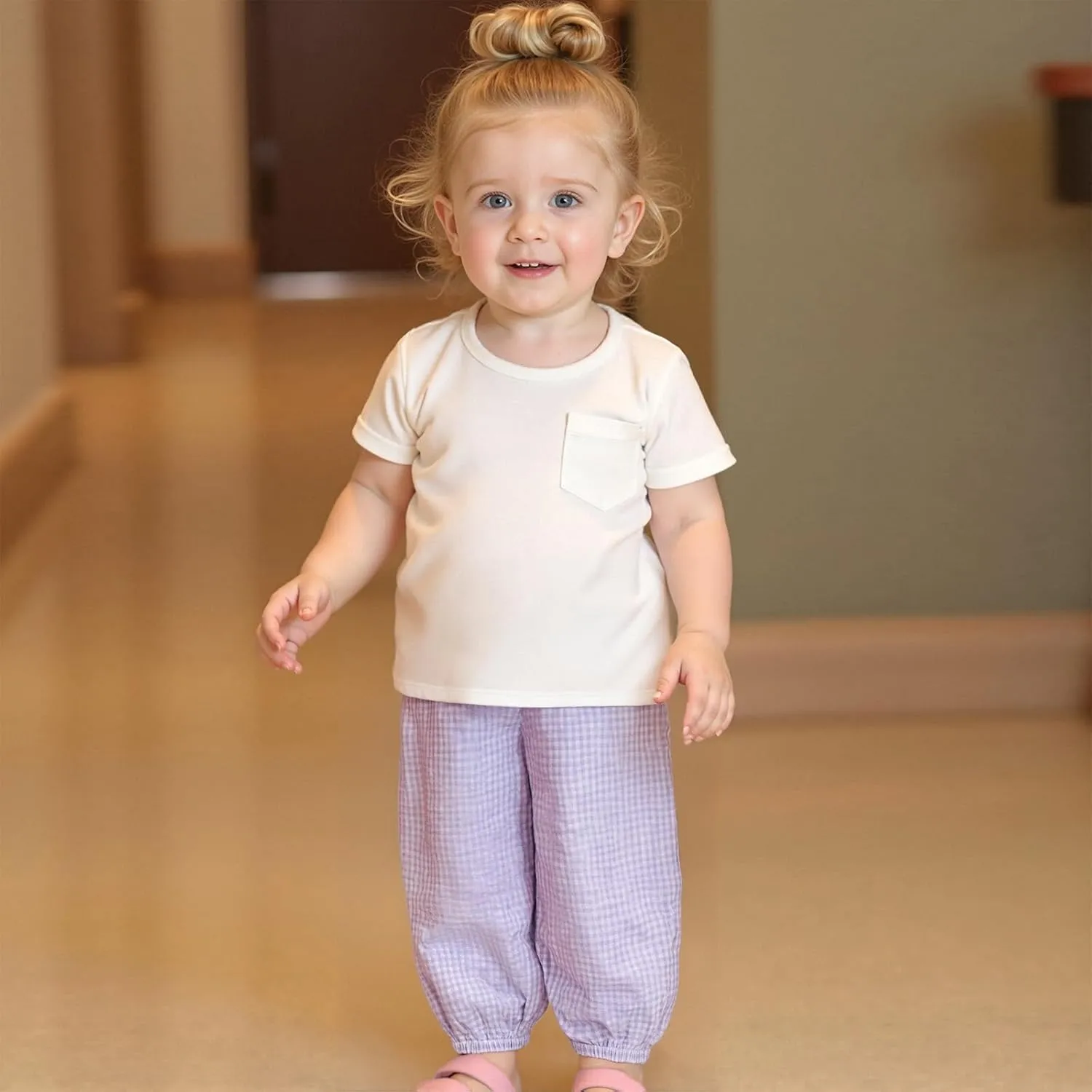 Toddler Baby Girl Boy Cotton Linen Pants Plaid Elastic Jogger Gingham Lantern Long Pants Summer Fall Harem Pants