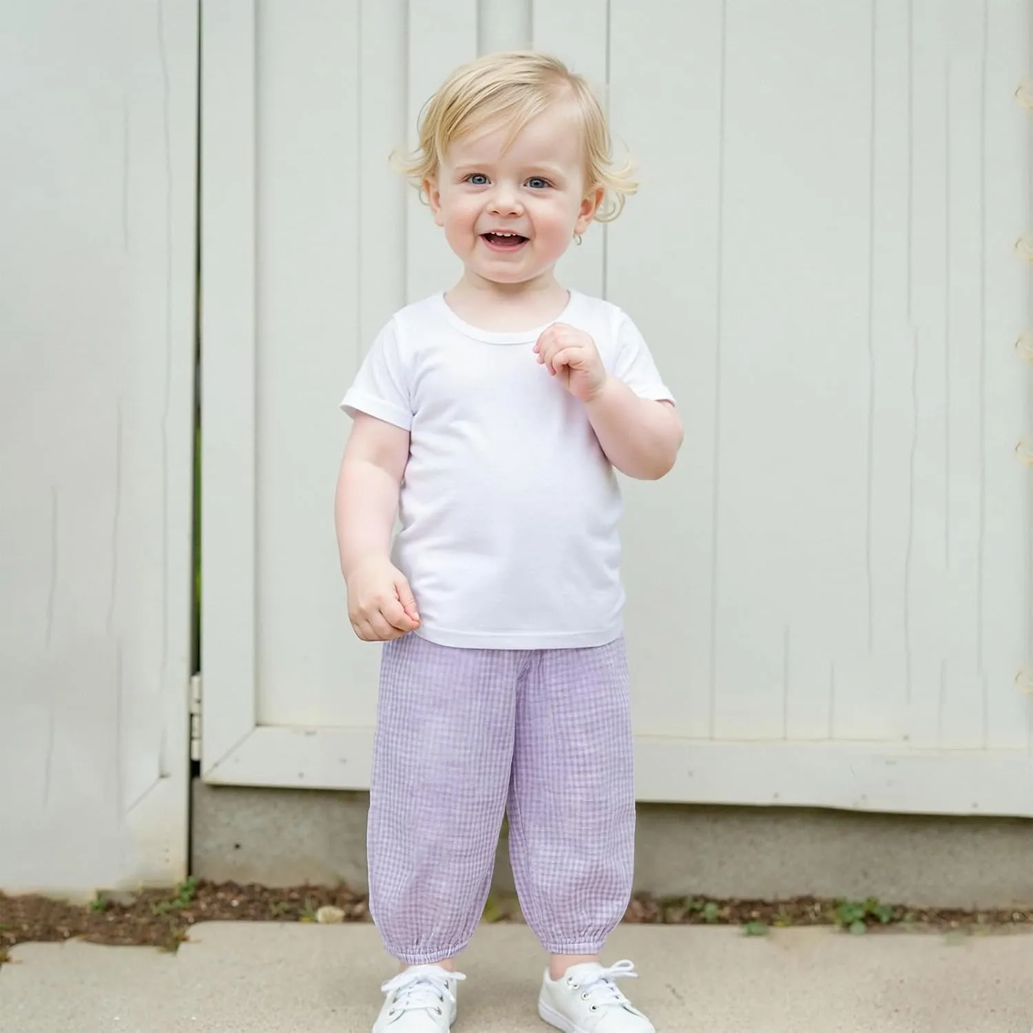 Toddler Baby Girl Boy Cotton Linen Pants Plaid Elastic Jogger Gingham Lantern Long Pants Summer Fall Harem Pants