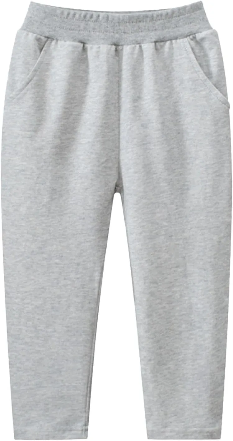 Toddler Boys Girls Cotton Active Jogger Sweatpants, Kids Casual Athletic Solid Pocket Pull On Pants