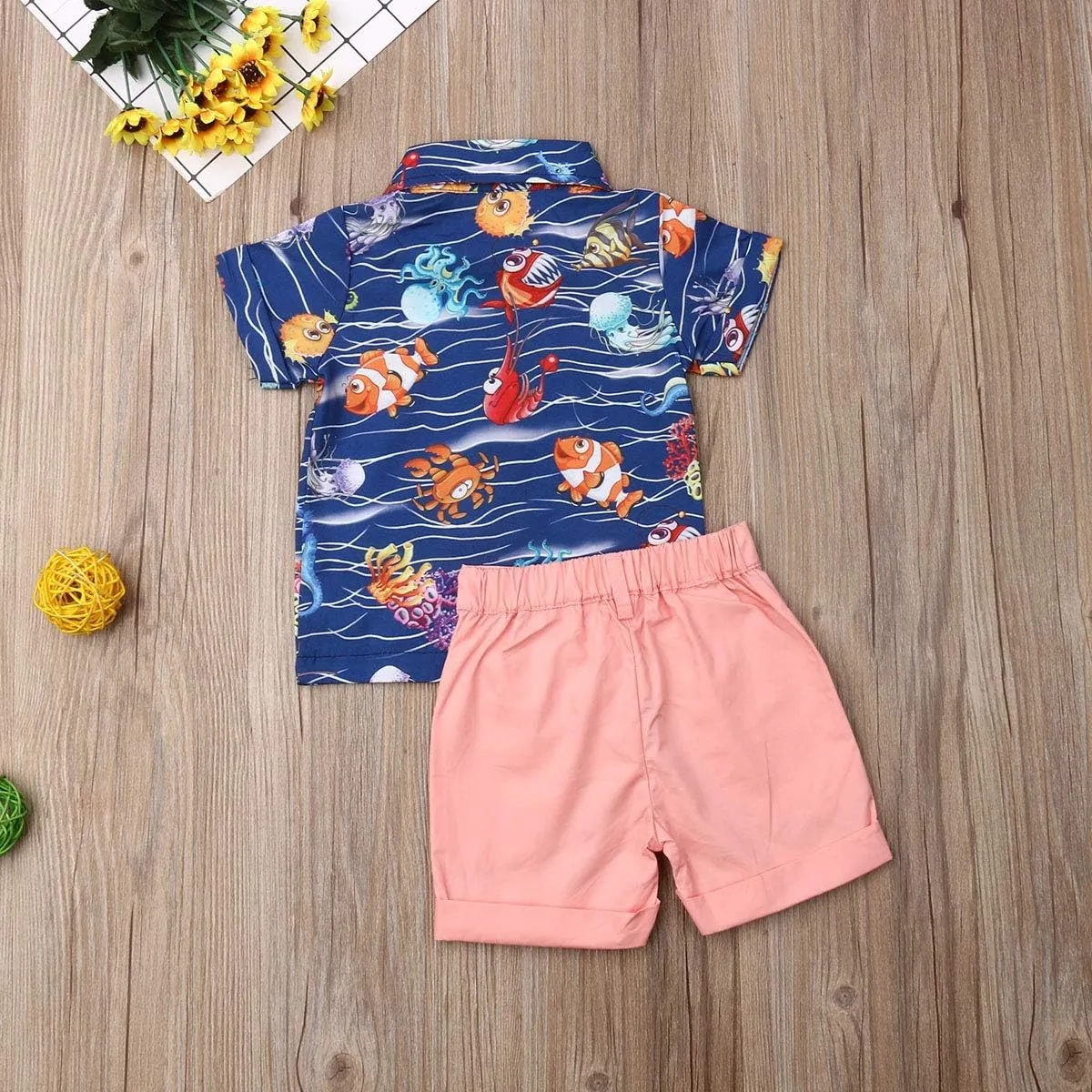 VISGOGO Toddler Baby Boy Flamingo Short Sleeve Button Down Shirt & Casual Shorts Set Summer Outfits 1-6 Years Clothes