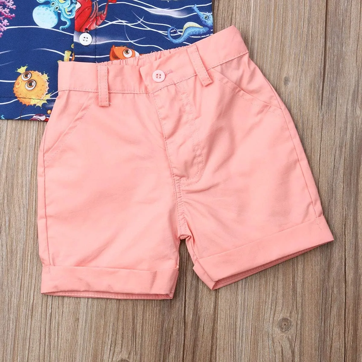 VISGOGO Toddler Baby Boy Flamingo Short Sleeve Button Down Shirt & Casual Shorts Set Summer Outfits 1-6 Years Clothes