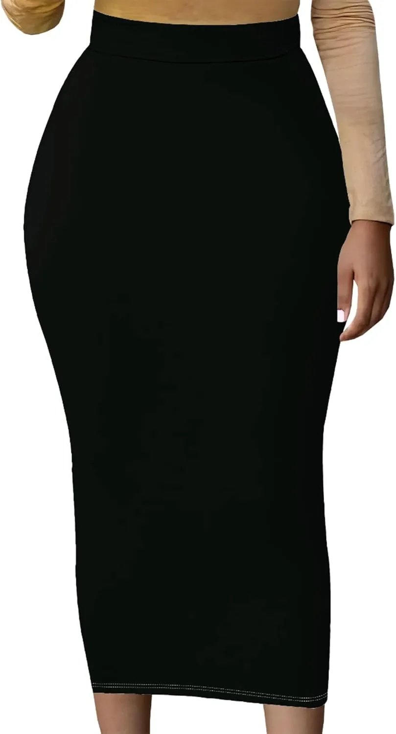 Women Bodycon Vintage Print Midi Skirt High Waist Sexy Pencil Skirt