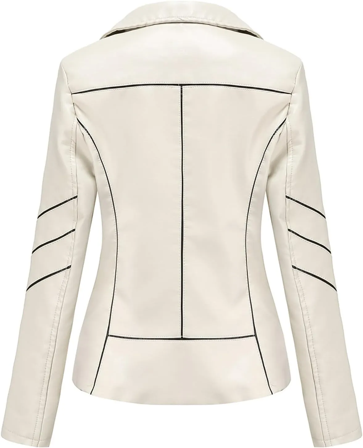 Women Faux Leather Bomber Jackets Full Zip Lapel Vintage Casual Moto Crop Coat Loose Long Sleeve Outerwear with Pockets