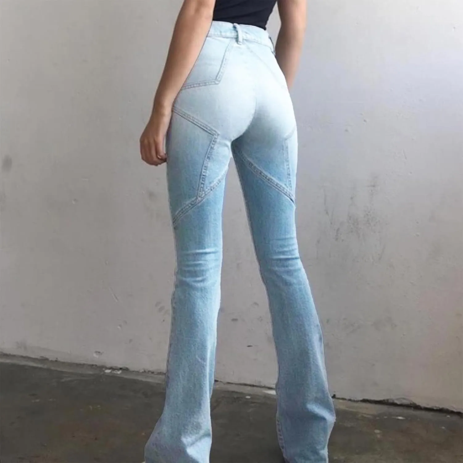 Women's Flare Bell Bottom Jeans Y2K Vintage Low Rise Stretch Bootcut Jeans Casual Wide Leg Denim Pants Streetwear