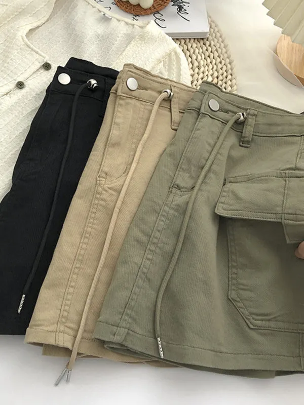 Women's High Waist Denim Skirt with Drawstring in 2 Colors Sizes 2-14