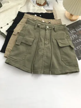 Women's High Waist Denim Skirt with Drawstring in 2 Colors Sizes 2-14