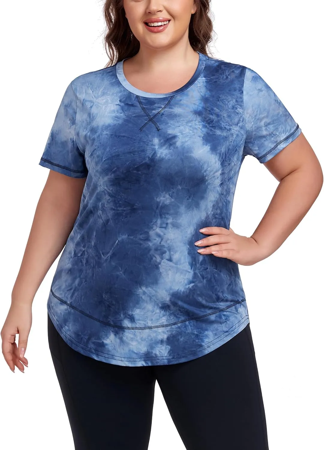 Women's Plus Size Workout Tops Short Sleeve Loose fit Shirts Athletic Gym Yoga Clothing