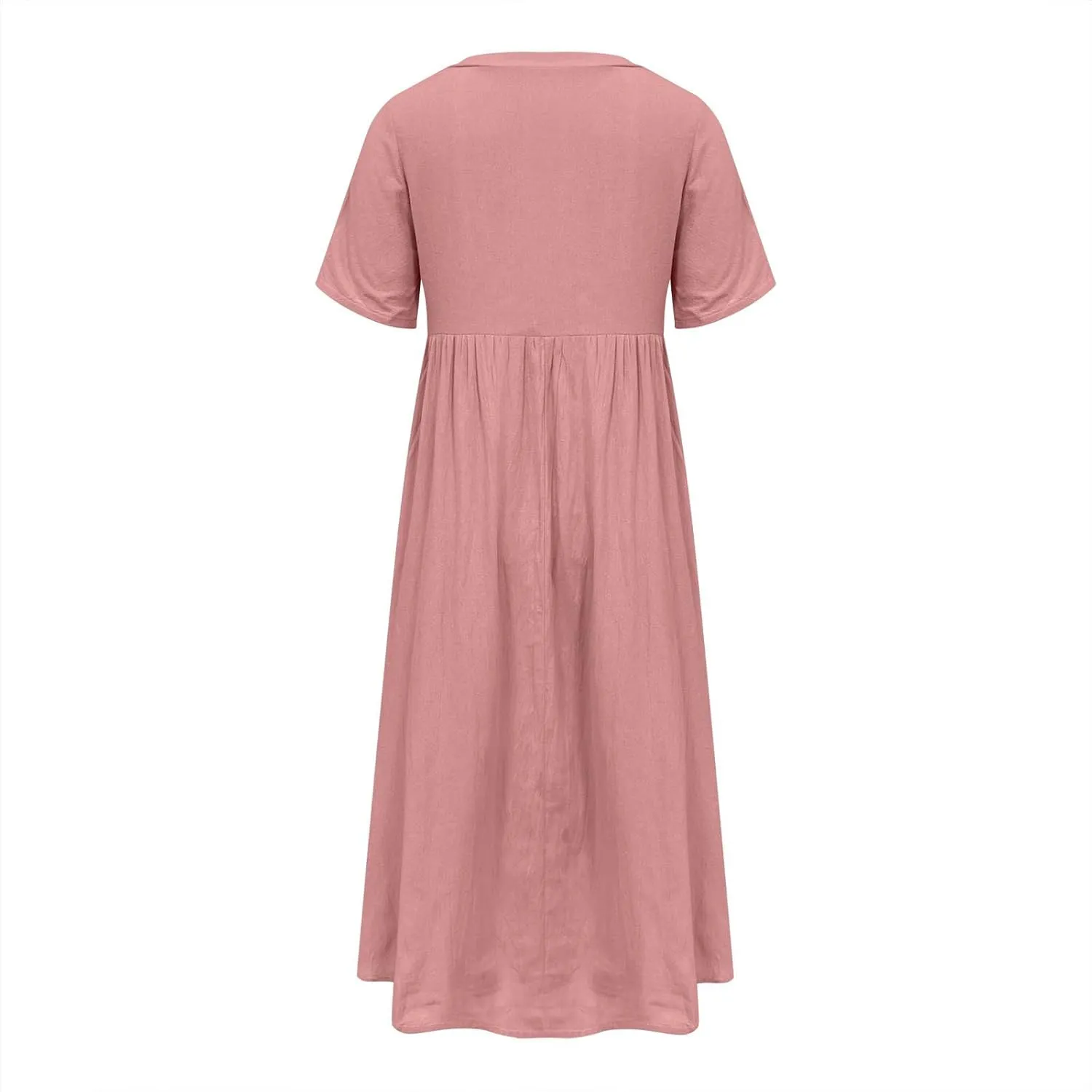 Women's Summer Petite Dress Casual Eyelet Hollow Out Short Sleeve Button V Neck A-line Dress Maxi Dress with Pockets