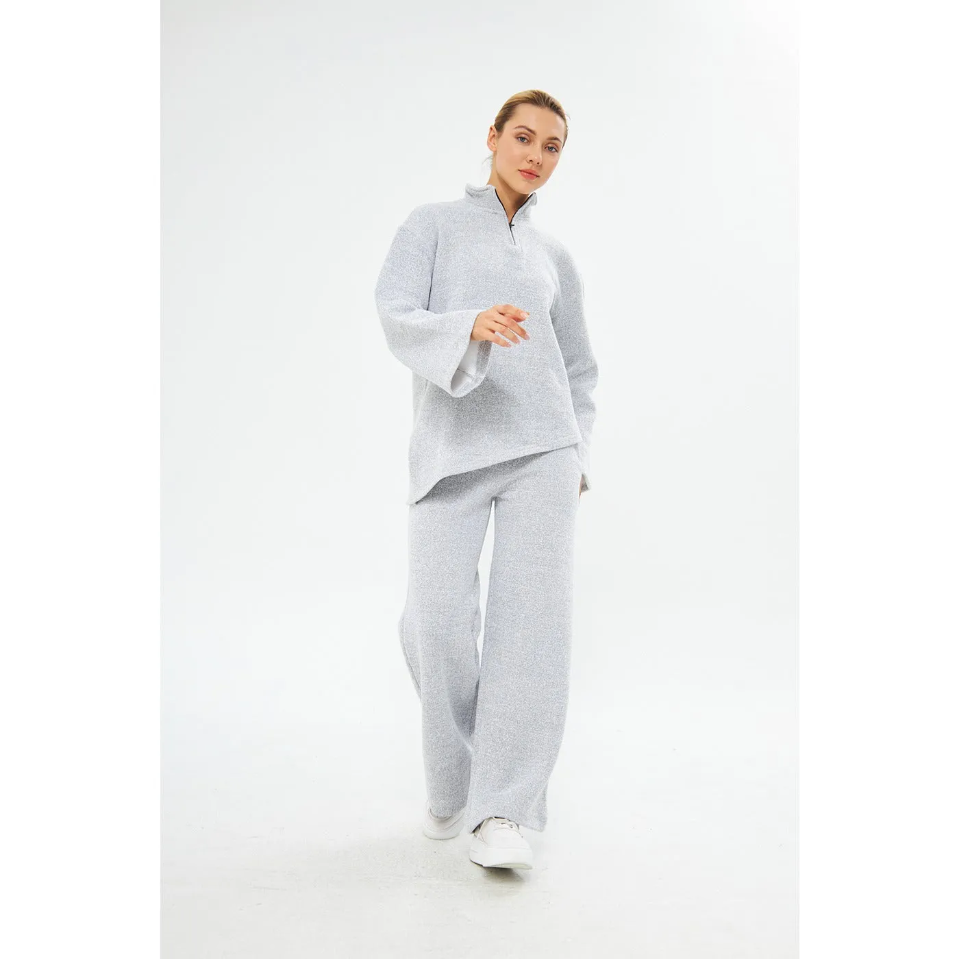 Zipper Cross Hem Grey Melange Sweatshirt