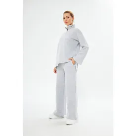 Zipper Cross Hem Grey Melange Sweatshirt
