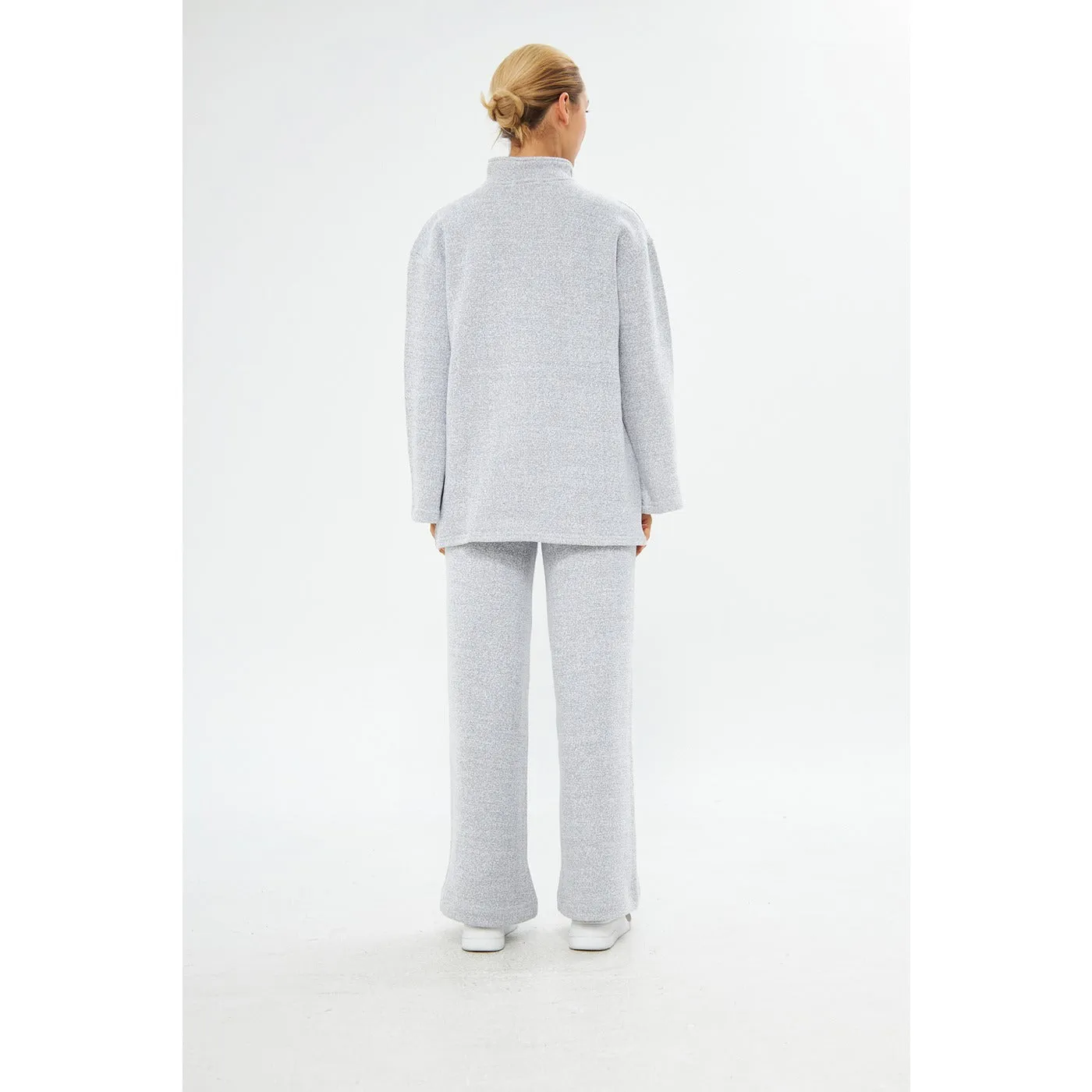 Zipper Cross Hem Grey Melange Sweatshirt