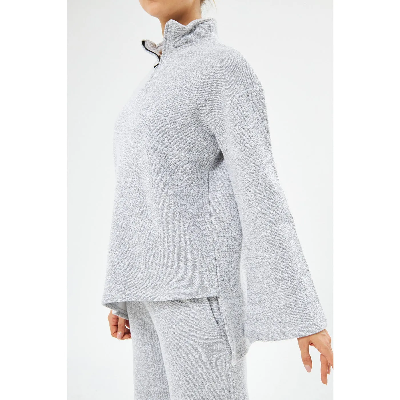 Zipper Cross Hem Grey Melange Sweatshirt