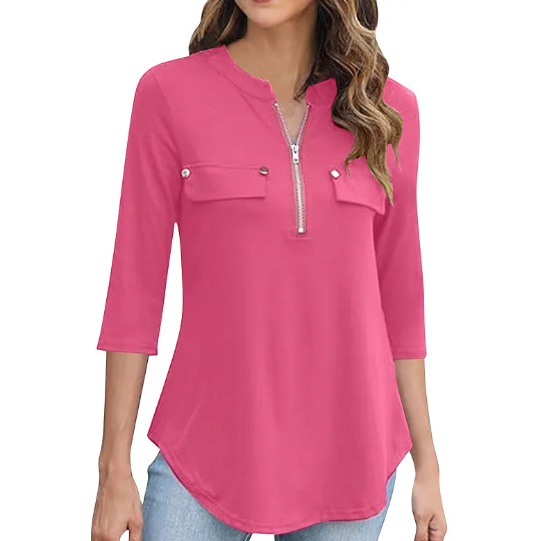 Zipper Split Neck Long Sleeve Shirt